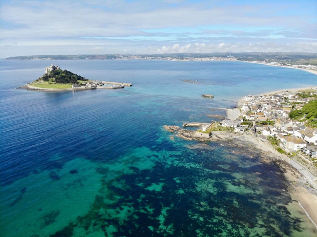 Aerial view of St michaels mount, cornwall