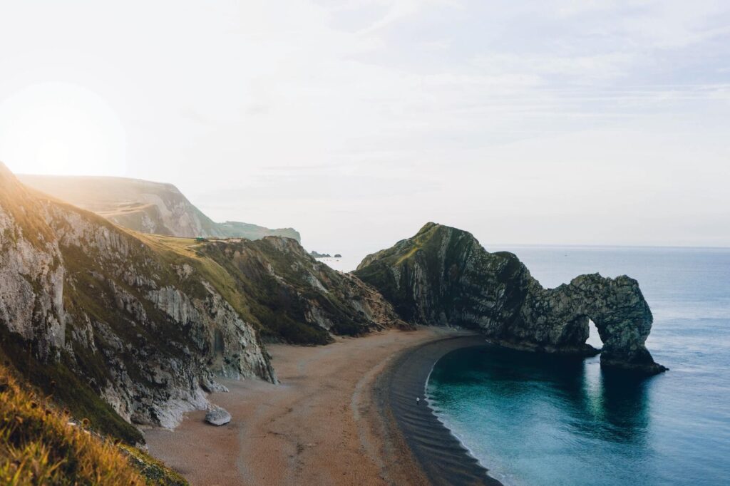 Sunrise at Durdle door and beach in Dorset