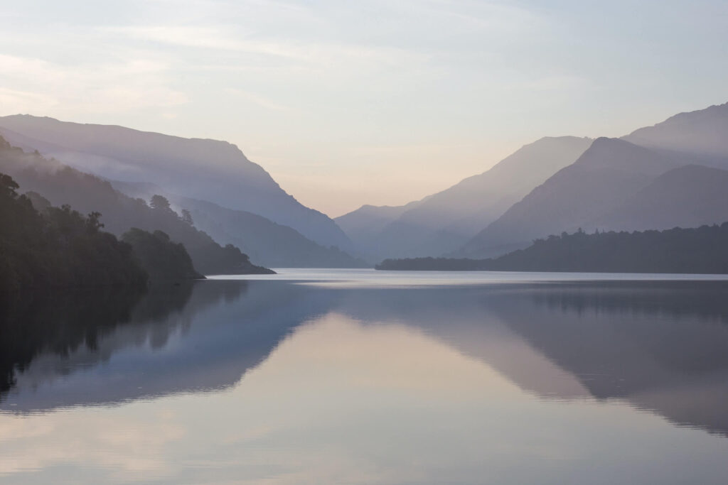 Reflection of mountains on a lake in Snowdonia